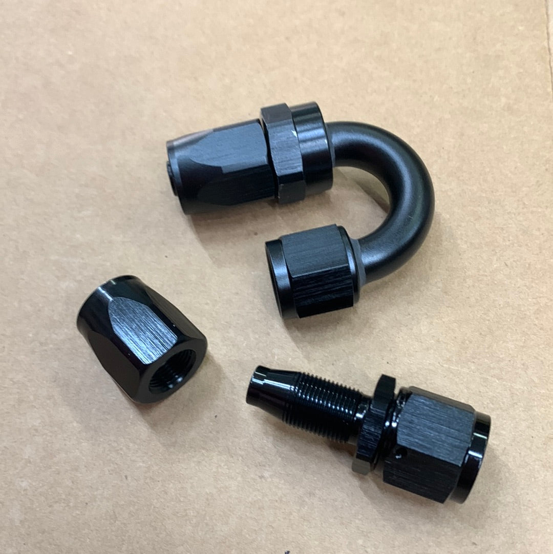 AN Hose Ends, Black (for reg nylon/ steel braided hose)