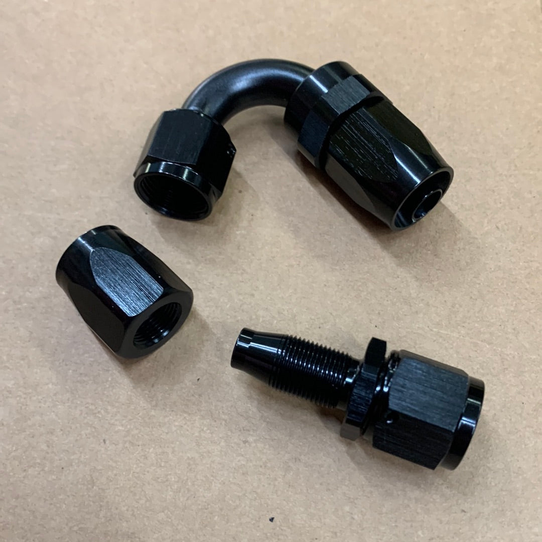 AN Hose Ends, Black (for reg nylon/ steel braided hose)